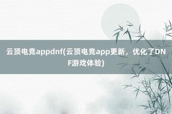 云顶电竞appdnf(云顶电竞app更新，优化了DNF游戏体验)