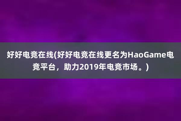 好好电竞在线(好好电竞在线更名为HaoGame电竞平台，助力2019年电竞市场。)