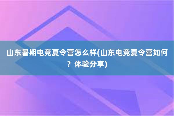 山东暑期电竞夏令营怎么样(山东电竞夏令营如何？体验分享)