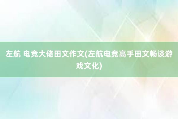 左航 电竞大佬田文作文(左航电竞高手田文畅谈游戏文化)