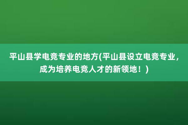 平山县学电竞专业的地方(平山县设立电竞专业，成为培养电竞人才的新领地！)