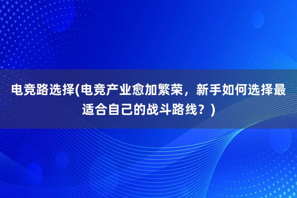 电竞路选择(电竞产业愈加繁荣，新手如何选择最适合自己的战斗路线？)