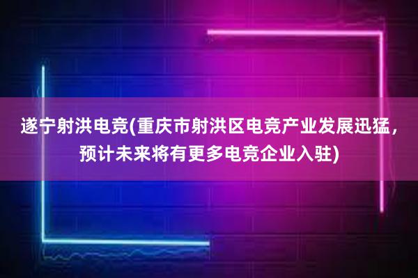 遂宁射洪电竞(重庆市射洪区电竞产业发展迅猛，预计未来将有更多电竞企业入驻)